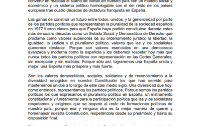 Comunicado del PSOE por el 45 aniversario de la Constitución Española